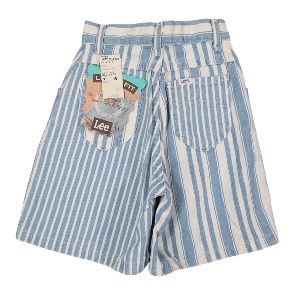 Lee Striped Denim Shorts Girls 7 Slim Vintage 90s Blue White Cotton Deadstock